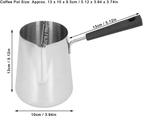 Miniatura 2 de Olla de café turco, calentador de mantequilla brillante, olla de café griego, olla de chocolate caliente de acero inoxidable, calentador de leche