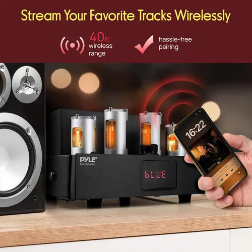 Miniatura 3 de Pyle Receptor amplificador Bluetooth con 4 tubos de vacío, sistema estéreo de audio doméstico de alta fidelidad de 500 W, lector USB, entradas