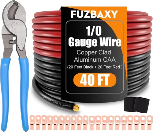Miniatura 10 de Cable de alambre de calibre 0 de 40 pies de aluminio revestido de cobre, Cable de batería 1/0, Conectores de terminales tipo oreja, Tubo