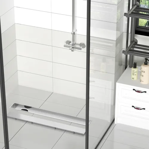 Miniatura 3 de Neodrain Drenaje de ducha lineal de 24 pulgadas con rejilla de inserción de azulejos, desagüe de suelo de ducha rectangular de acero inoxidable 304