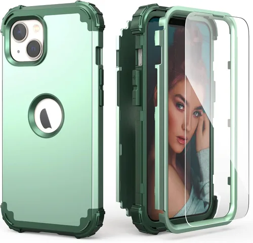 Miniatura 29 de IDweel Funda para iPhone 13 con Protector de Pantalla, para Funda iPhone 14, Híbrida Resistente a Golpes de Servicio Pesado Protección Cubierta Dura