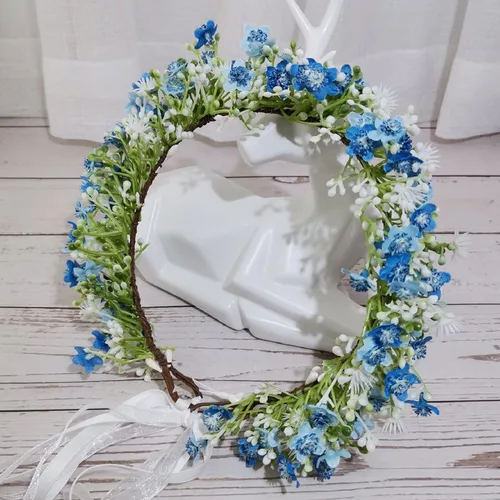 Miniatura 21 de Vividsun Corona floral de hoja verde para boda, corona de flores nupciales, accesorios de maternidad para fotos (A blanco)