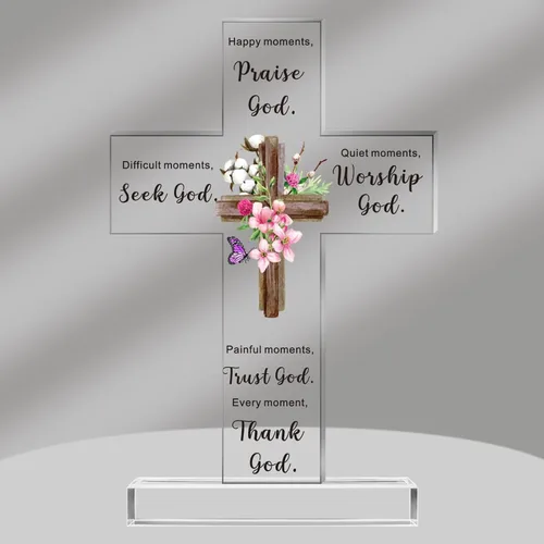 Miniatura 16 de Regalos Cristianos de Acrílico Chunful para Mujer y Hombre Cruz de Jesús Religiosa y Decorativa con Versículos de la Biblia y Oraciones Cruz