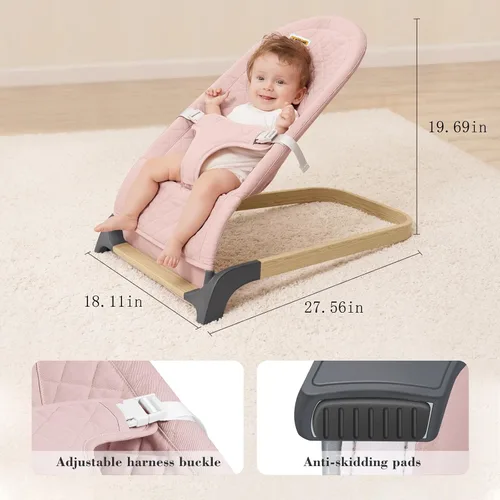 Miniatura 6 de ANGELBLISS Gorila para bebé, asiento inflable portátil para bebés, asiento hinchable con tela de algodón, vibraciones naturales (rosa)
