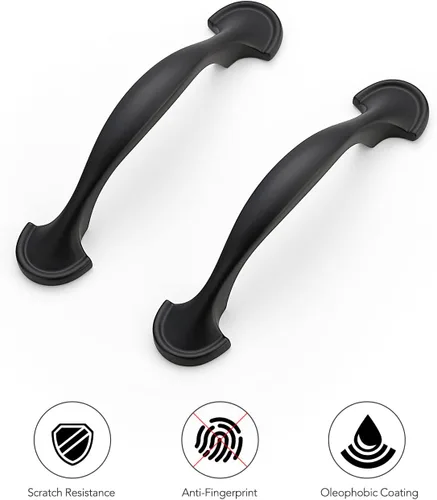 Miniatura 8 de Ravinte - Paquete de 5 manijas sólidas de gabinetes de cocina de 3 pulgadas con arco redondeado, color negro mate, tiradores curvos negros, manijas