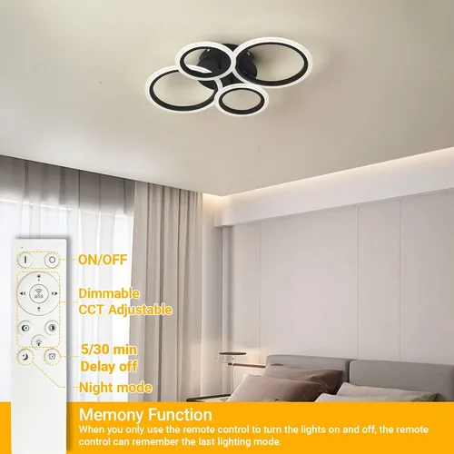 Miniatura 3 de Moderna lámpara LED de techo de 22 pulgadas, 36 W, 3000 lúmenes, 3000 – 6500 K, regulable con control remoto, lámpara de techo empotrada para Negro
