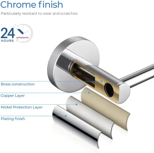 Miniatura 5 de Kibi Portarrollos circulares de papel higiénico – Moderno soporte de papel higiénico montado en la pared, construcción de latón resistente, cromado