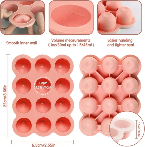 Miniatura 7 de Bandeja congelador de alimentos para bebés de 6 x 3 onzas con clip en la tapa, verde brillante, moldes para congelador a prueba de fugas, contenedor