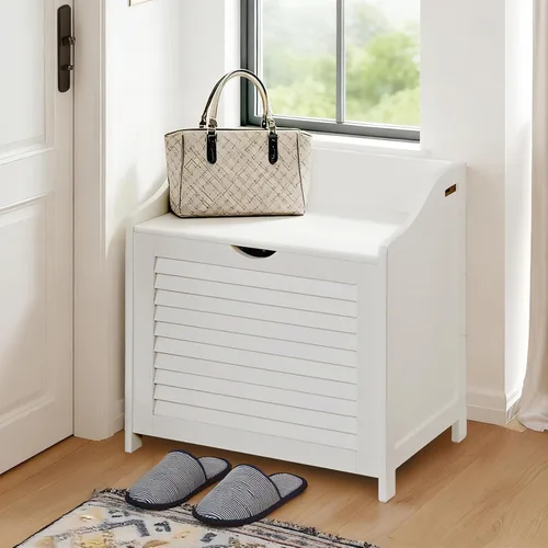 Miniatura 4 de SoBuy Banco de almacenamiento pequeño con canasta de lavandería, banco multifuncional con bolsa extraíble y tapa, baúl de juguetes oculto