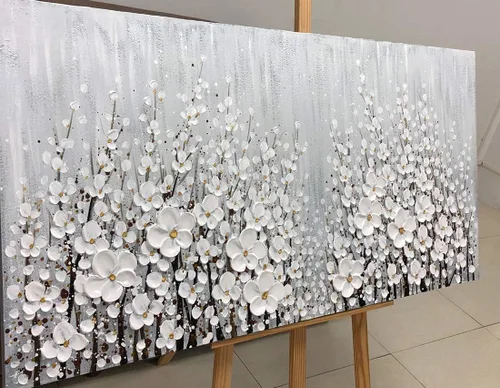 Miniatura 2 de V-inspire Arte, 24x48 Pulgadas Pinturas Blanco Margarita Flor Pintura Al óleo 3D Pintado a Mano Sobre Lienzo Arte Abstracto Arte Madera Dentro