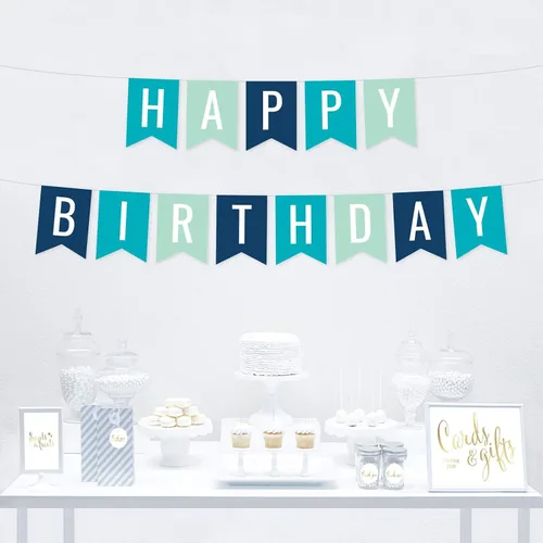 Miniatura 2 de Andaz Press Banderín colgante para decoración de fiesta, aguamarina, espuma de mar, verde menta, azul marino, feliz cumpleaños, paquete de 1