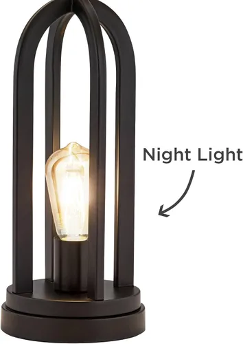 Miniatura 7 de 360 Lighting Marcel - Juego de 2 lámparas de mesa industriales modernas de 24.25 pulgadas de alto con puerto de carga USB y luz nocturna LED de tela