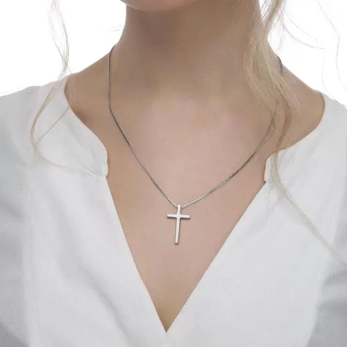 Miniatura 3 de IEFSHINY - Collar con dije de cruz de acero inoxidable para hombre cadena de 16 a 30pulgadas dorada plateada negra