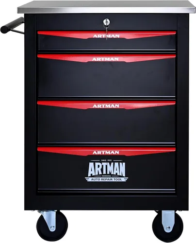 Runboll Caja de Herramientas Rodante de 4 Cajones con Casillero, Carro de Herramientas de Metal Móvil con Cerradura de 22.2" de Profundidad, Caja