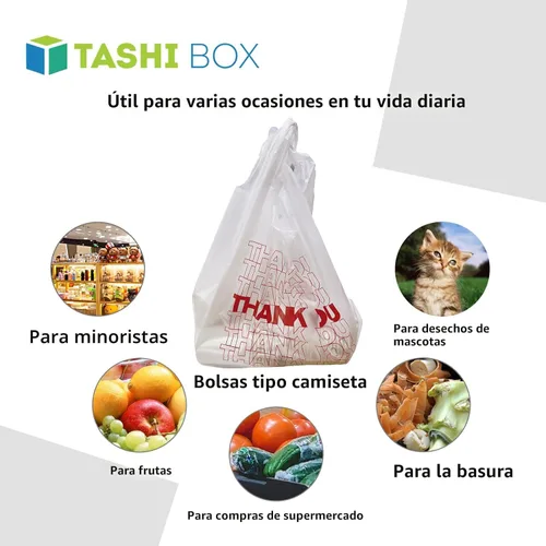 Miniatura 5 de TashiBox, bolsas reutilizables con inscripción Thank You. Medidas: 11.5 x 6.25 x 21 pulgadas, 15 mic, 0.6 mil. Cantidad: 308