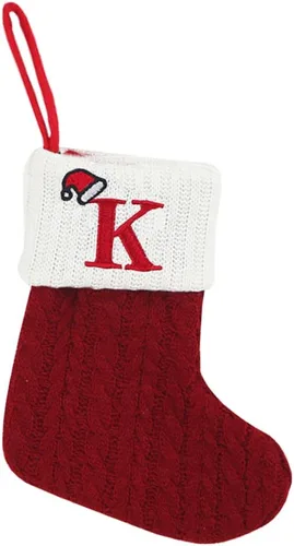 Miniatura 15 de Threetols Medias de Navidad con inicial, letra pequeña bordada de punto, medias de Navidad rojas y blancas, letras de monograma, para colgar, medias