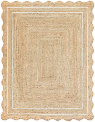 Wave Corredor de Yute Festoneado - Natural, Yute Blanco Hueso Boho Festoneado para Entrada Estilo Casa de Campo (3'x5')