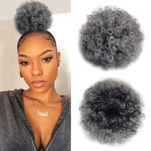 Miniatura 19 de Yinmei Baibian Extensiones de Cabello Sintéticas de Moño con Cordón Afro Rizado Crespo Degradado Marrón Tamaño Grande Peinado Recogido para Mujeres