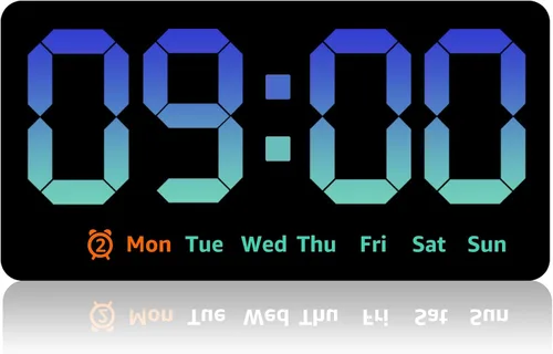 Reloj de pared digital con atenuador de brillo de pantalla grande, reloj de pared digital LED con pantalla RGB, pequeño reloj de pared para sala de
