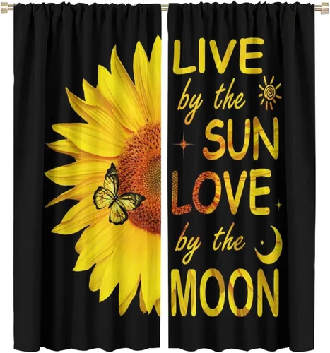 Miniatura 35 de Cortinas opacas con diseño de girasoles para ventana, puesta de sol sobre girasol, para dormitorio, sala de estar, cocina, decoración del hogar, 42