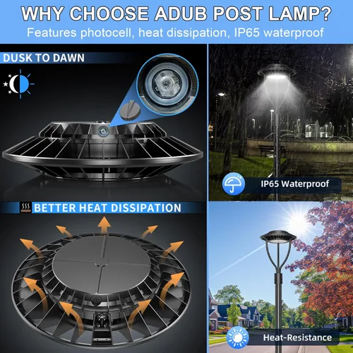 Miniatura 7 de ADUB Luces LED de poste de 60 W, 48 W, 36 W, potencia ajustable, ETL 5000 K, luz superior LED con fotocélula IP65, luces de poste para exteriores