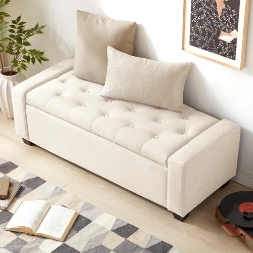 Miniatura 5 de Huatean Home Otomana de 48" con almacenamiento, otomana con banco de almacenamiento con bisagra de seguridad, banco tapizado de entrada con asiento