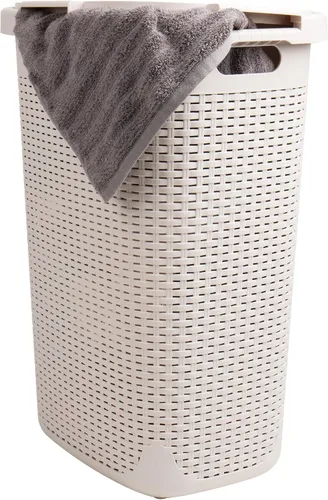 Miniatura 10 de Mind Reader Cesta de lavandería delgada con tapa, cestas de ropa de 60L, diseño de mimbre premium, plástico, paquete de 2, rosa