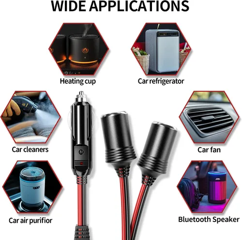 Miniatura 6 de Energeaster Divisor de encendedor de cigarrillos de coche de 16 pulgadas de 1 a 2 con luz LED, enchufe de 12 V 24 V, divisor de 2 vías Y, cable