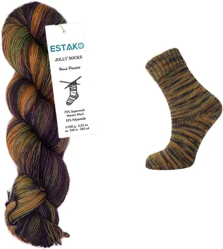 Estako Jolly Socks Hilo Pintado a Mano 75% Lana Merino Superwash y 25% Poliamida (Fine/Sport 2 Peso) / 3.52 Oz - 100 gr / 360 Yardas - 330 mt (7257