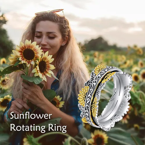 Miniatura 14 de POPLYKE Anillos giratorios giratorios de plata de ley para aliviar el estrés para mujeres