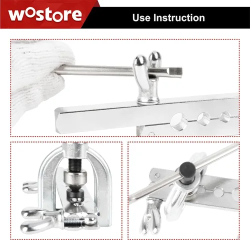 Miniatura 9 de Wostore Kit de herramientas de doble abocinación para bengalas dobles individuales de 45° con 7 adaptadores, herramienta de desbarbado de freno