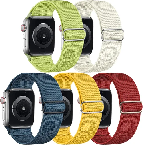 Miniatura 13 de 5 Pack de bandas elásticas de nylon compatibles con Apple Watch de 40 mm, 41 mm, 42 mm, 44 mm, 45 mm, 46 mm, 49 mm, 38 mm para mujeres y hombres
