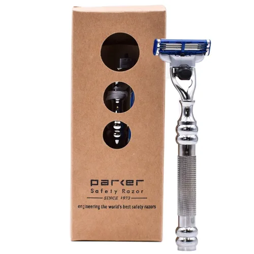 Miniatura 8 de Parker - Maquinilla de afeitar de metal 42M en gris grafito, compatible con 3 cuchillas Mach - Acepta todos los repuestos de cartuchos Gillette®