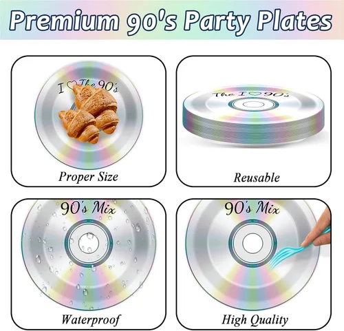 Miniatura 3 de 200 piezas de platos para fiesta de los 90, servilletas, juego de vajilla de CD mix de los 90 para decoración de fiesta temática retro de los 90