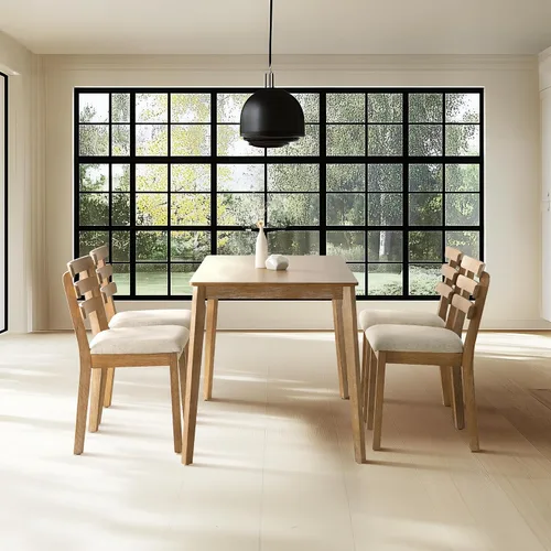 Miniatura 2 de SIMTONAL Juego de comedor de 4 piezas estilo granja, mesa de madera con 2 sillas, banco, mesa de madera moderna de mediados de siglo y juego