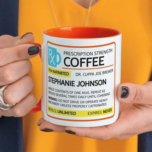 Miniatura 4 de Current Taza de café de cerámica personalizada con prescripción, tamaño grande de 11 onzas, tazas divertidas y novedosas, para añadir un nombre