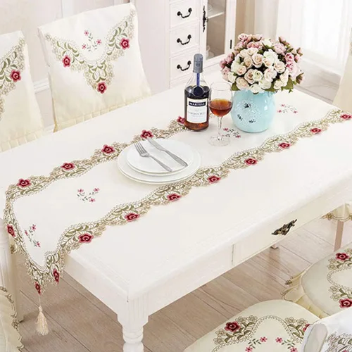 Miniatura 7 de LeLehome - Mantel de encaje bordado con flores color café