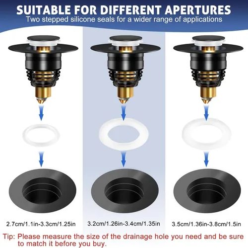Miniatura 5 de AURUZA Paquete de 2 tapones universales para lavabo de baño, colador para filtro de drenaje desplegable tipo bala de 1.1 a 1.5 pulgadas, convertidor