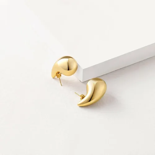 Miniatura 5 de KIAISXES Aretes de aro de gota de agua dorados, aretes gruesos para mujer, ligeros, hipoalergénicos, chapados en oro, joyería de moda para niñas
