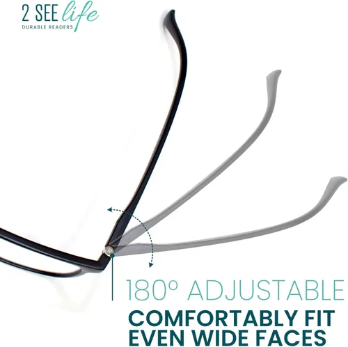 Miniatura 7 de 2SeeLife Lentes de lectura TR-90 grandes y duraderos para hombre, ajuste medio ancho, marco resistente flexible, bisagras de resorte, lectores NEGRO