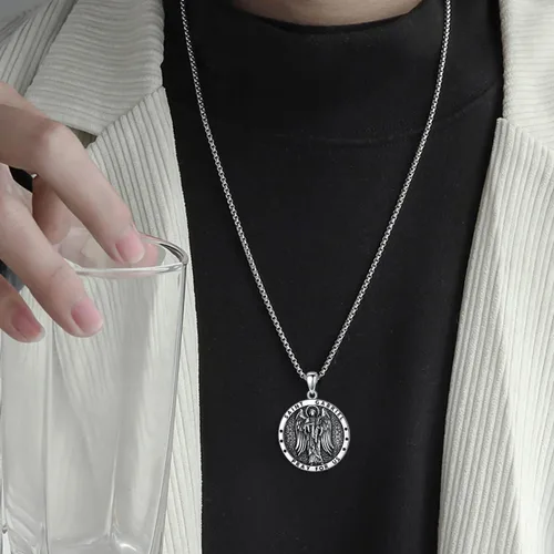 Miniatura 6 de Seiyang Collar de plata de ley 925 con medalla de amuleto para hombres y mujeres con cadena Rolo de 0.098 in, 22 pulgadas + 2 pulgadas