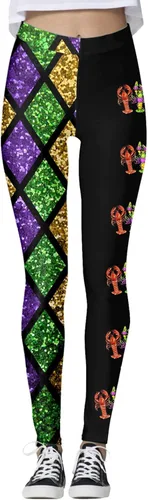 Miniatura 3 de Traje de Mardi Gras para mujer, leggings de Mardi Gras, con lentejuelas, bloque de color, gráfico, carnaval, festival, fiesta, pantalones de yoga