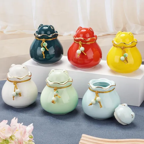 Miniatura 7 de SOITIS Urna conmemorativa para mascotas para cenizas de gato o perro, 3.54 x 3.15 pulgadas, elegante recuerdo de cerámica con tapa en forma de gato