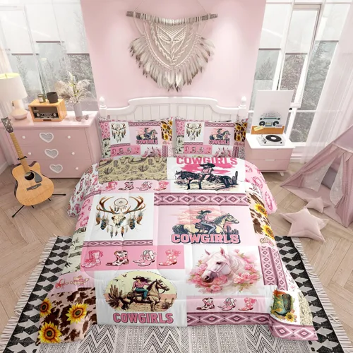 Miniatura 23 de Feelyou, juego de ropa de cama estilo vaquero tamaño individual para niños, juego de edredón occidental para niños y niñas, desierto del lejano