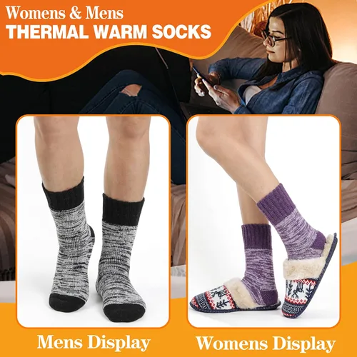 Miniatura 7 de 3 pares de calcetines térmicos cálidos para mujeres y hombres, calcetines de esquí de invierno con aislamiento para botas gruesas para clima frío