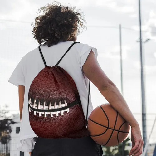 Miniatura 4 de Mochila con cordón para hombres y mujeres, bolsa de cordón para niños y niñas, con compartimento con cremallera, Fútbol, Classic