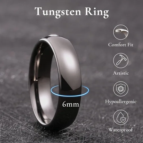 Miniatura 33 de King Will Alianza de boda de carburo de tungsteno para hombres y mujeres, anillos de promesa para parejas abovedados de alto pulido