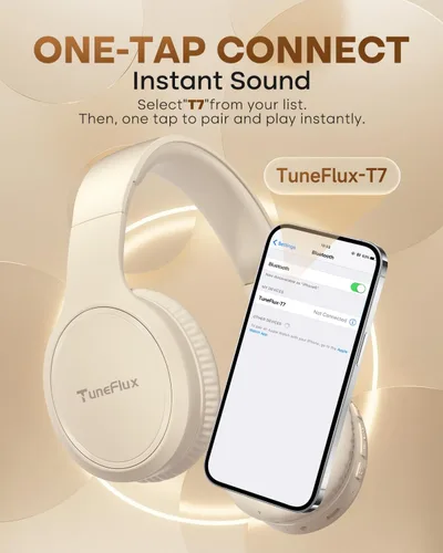 Miniatura 7 de TuneFlux Auriculares Bluetooth, auriculares inalámbricos Bluetooth 6.0 de 70 horas de reproducción, 3 modos de música EQ, plegables y ligeros sobre