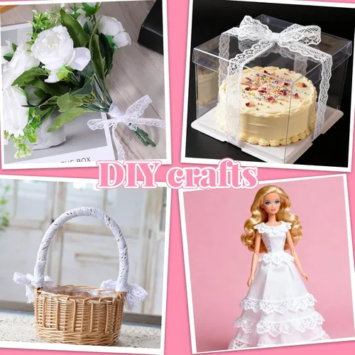 Miniatura 6 de Cinta de encaje blanca de 30 yardas, ribete de encaje de 0.6 pulgadas de ancho para coser bordes ondulados con flores huecas de algodón
