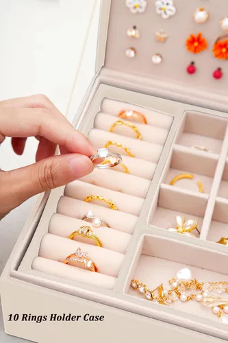 Miniatura 79 de Joyero de pendientes para mujeres y niñas, organizador de aretes de 5 capas, caja organizadora de joyas blanca con candado, collares y aretes
